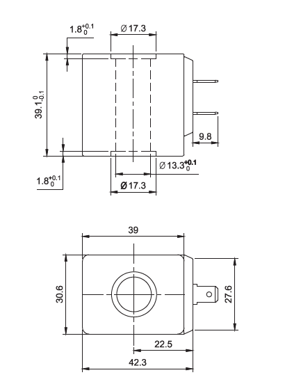 液壓類引線式氣動液壓系統(tǒng)用電磁閥線圈結(jié)構(gòu)尺寸圖